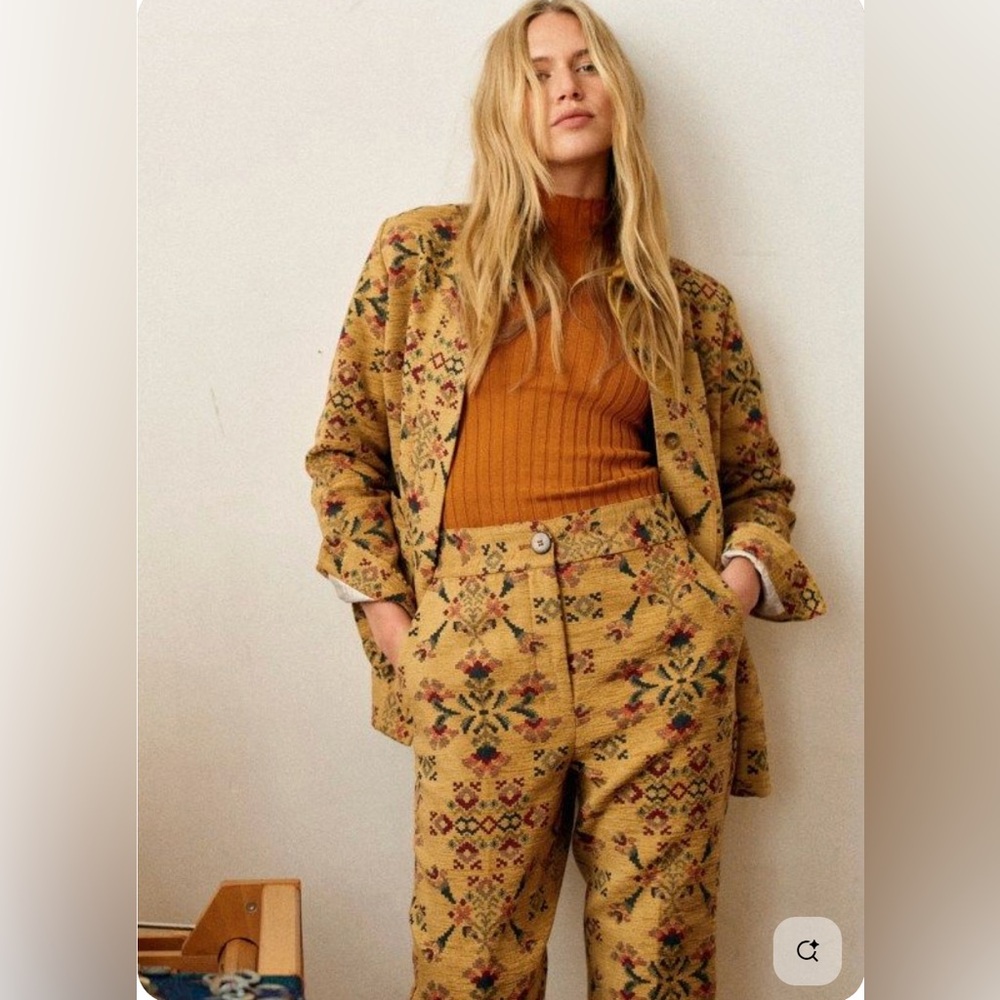 Sezane NWT Rare Floral Damon Ankle Trousers in Jacquard Sun (Yellow); Size 6. - Picture 4 of 8